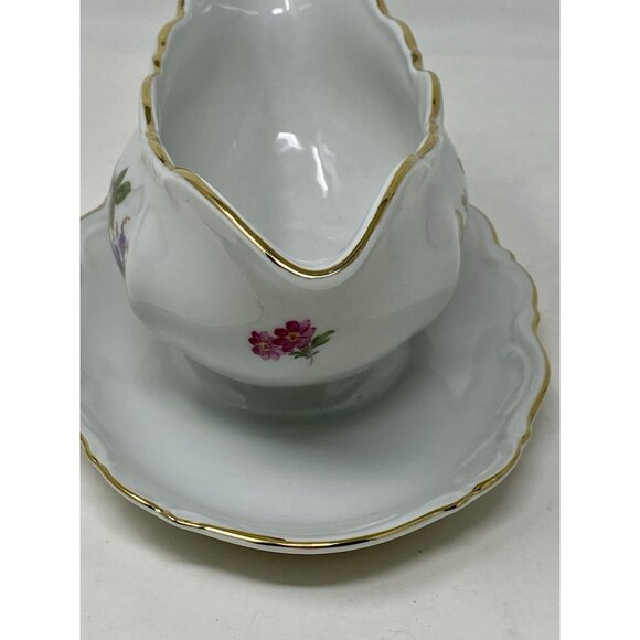 Mitterteich Gravy Boat With Attached Plate Meissen Floral Gold Trim Germany - Picture 5 of 10